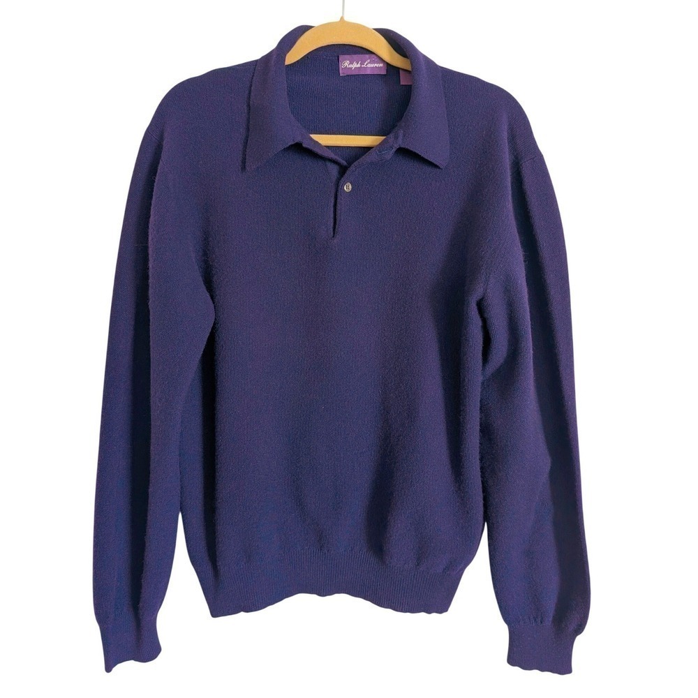 Ralph Lauren Vintage 90s Academia Royal Purple Italian Cashmere Polo Sweatshirt